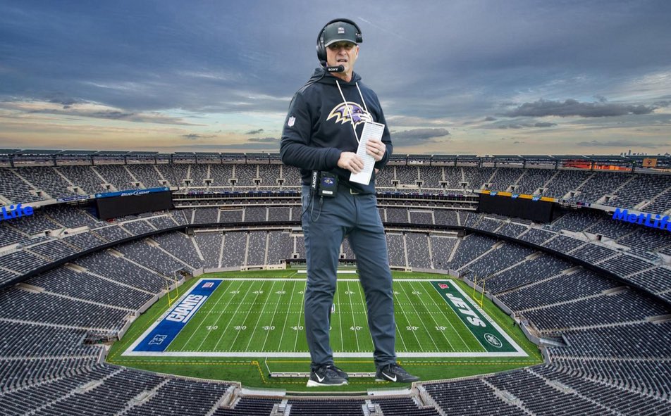 PardonMyTake's tweet image. First look at John Harbaugh as a Giant