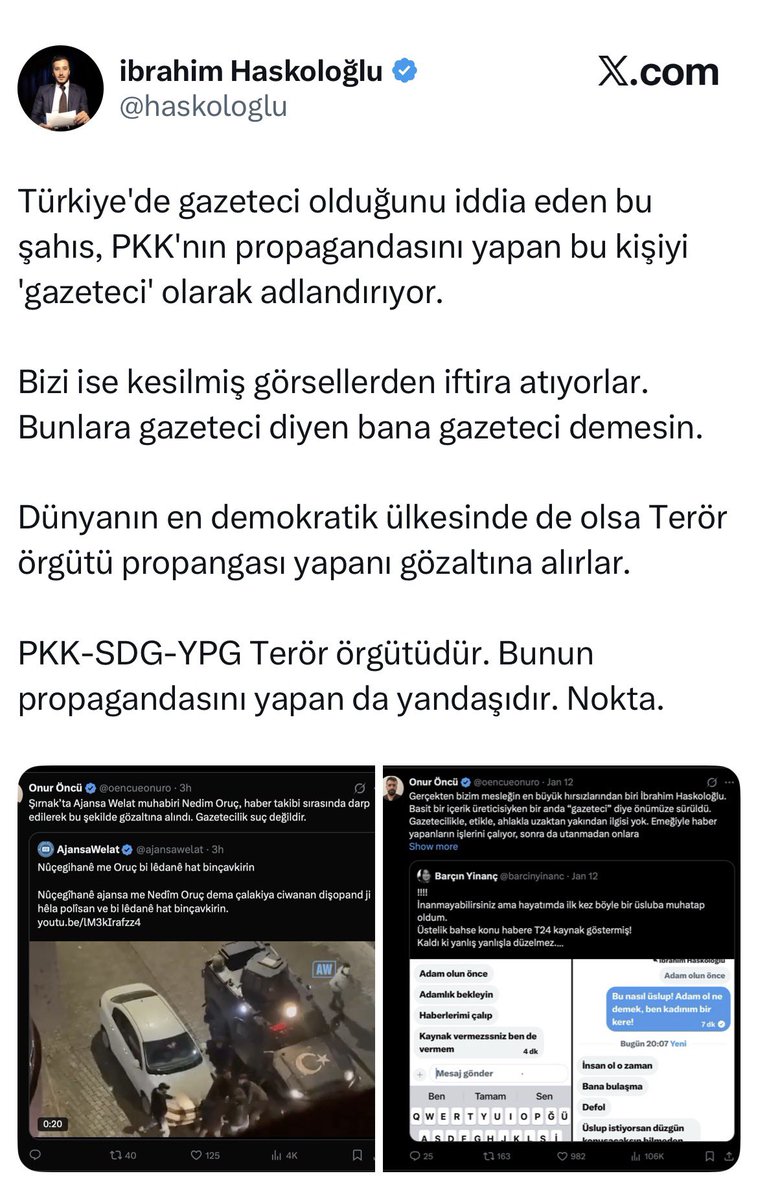 Gazeteci bir arkadaşımız gözaltına alınıyor, buna itiraz ediyoruz. Haskoloğlu da İtiraz ettiğimiz için çıkıp beni hedef gösteriyor. Sen zaten gazeteci değilsin. Sen emek hırsızısın. Başkalarının emeğiyle var olup, sonra da tetikçilik yapmayı marifet sanan birisinn