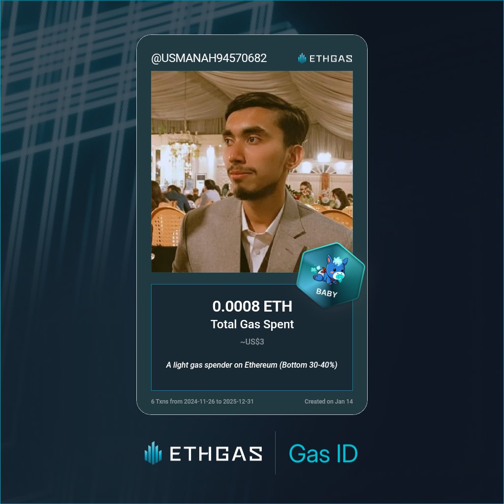 Leveled up in the Great Gas Reckoning with ETHGas! 💪 Baby Jack status: 0.0008  ETH gas spent, 1 Beans earned—supporting the Gasless Future! Claim your Gas  ID at https://t.co/q6BevW29wp