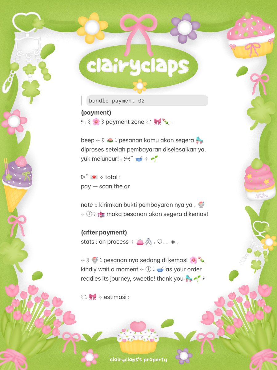 clairyclaps's tweet image. help retweet, thanks a lot!

hMLo! 𓏲 ࣪˖ 🎀 wording bundle payment 
dan after payment kembali restock 🌸🍡
꒰ 🪷 ꒱ ˖ dengan harga &amp;lt;1O.OOO&amp;gt; aja, nih!

take di dm atau tele ya
ⓘ ࣪˖ 💒 𓏭 #zonauang