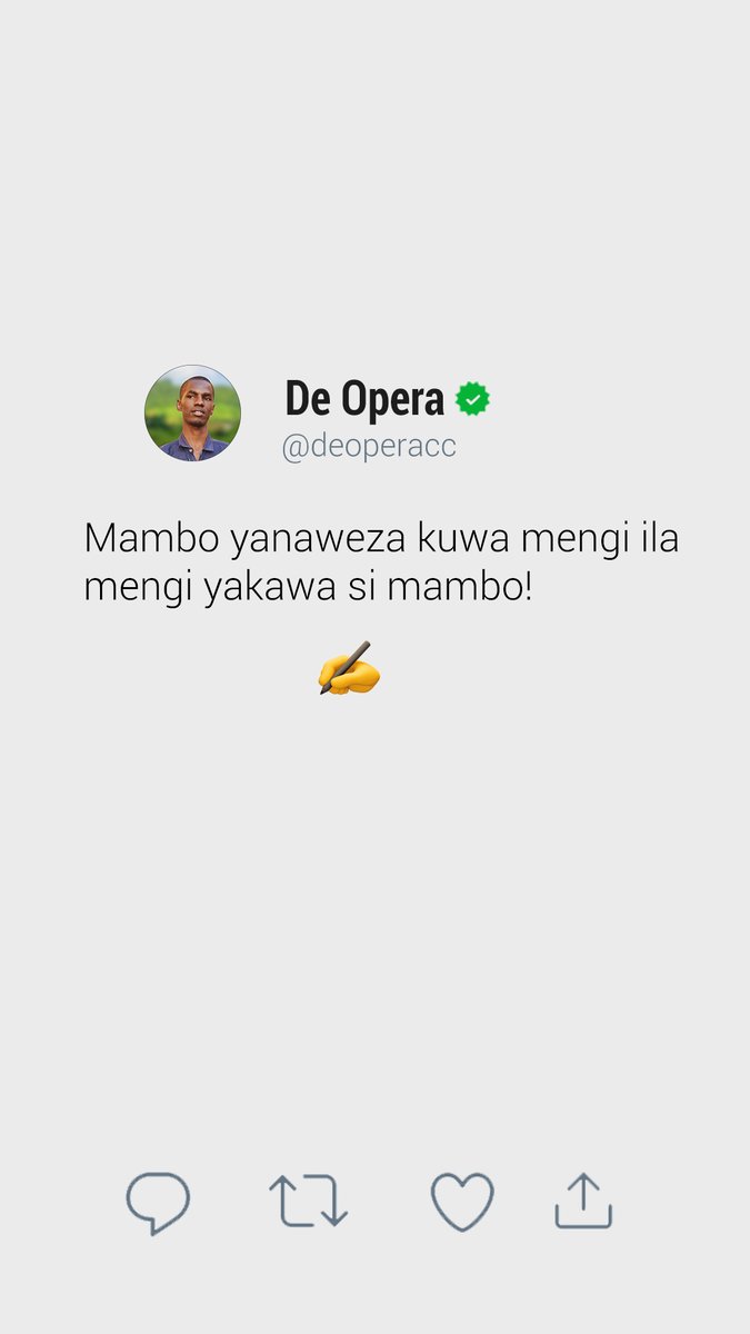 deoperacc's tweet photo. Mambo yanaweza kuwa mengi ila mengi yakawa si mambo!
De Opera/@deoperacc on social networks.
Siraj Kingi https://t.co/YcP02CjakU
