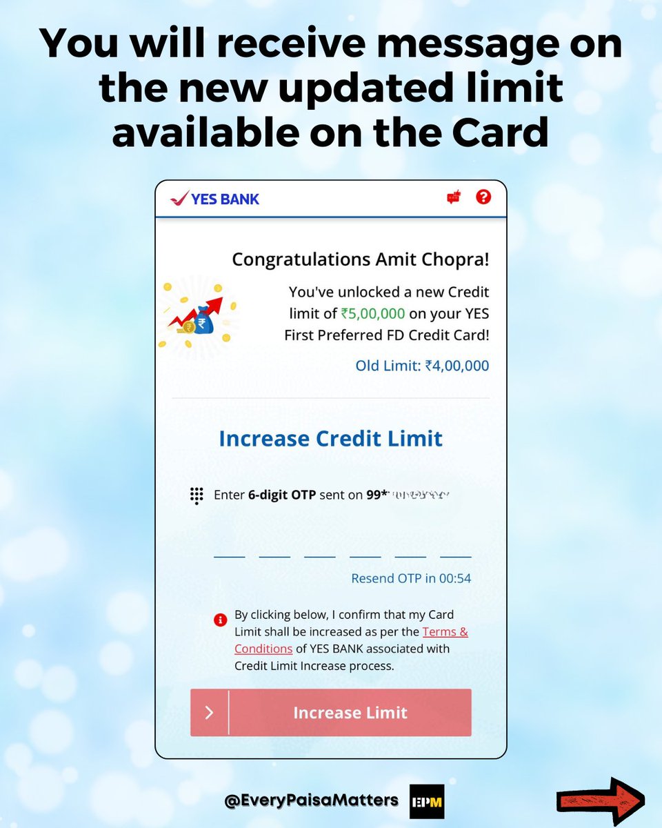 EvryPaisaMatter's tweet image. 💳 How to Instantly Check for Limit Increase on Yes Bank Credit Cards?

If you have not received a WhatsApp message from YES BANK, check from the link below.
🔗- creditcards.yes.bank.in/cle/login

(Do make sure to check that link ends with yes.bank.in)

#creditcard