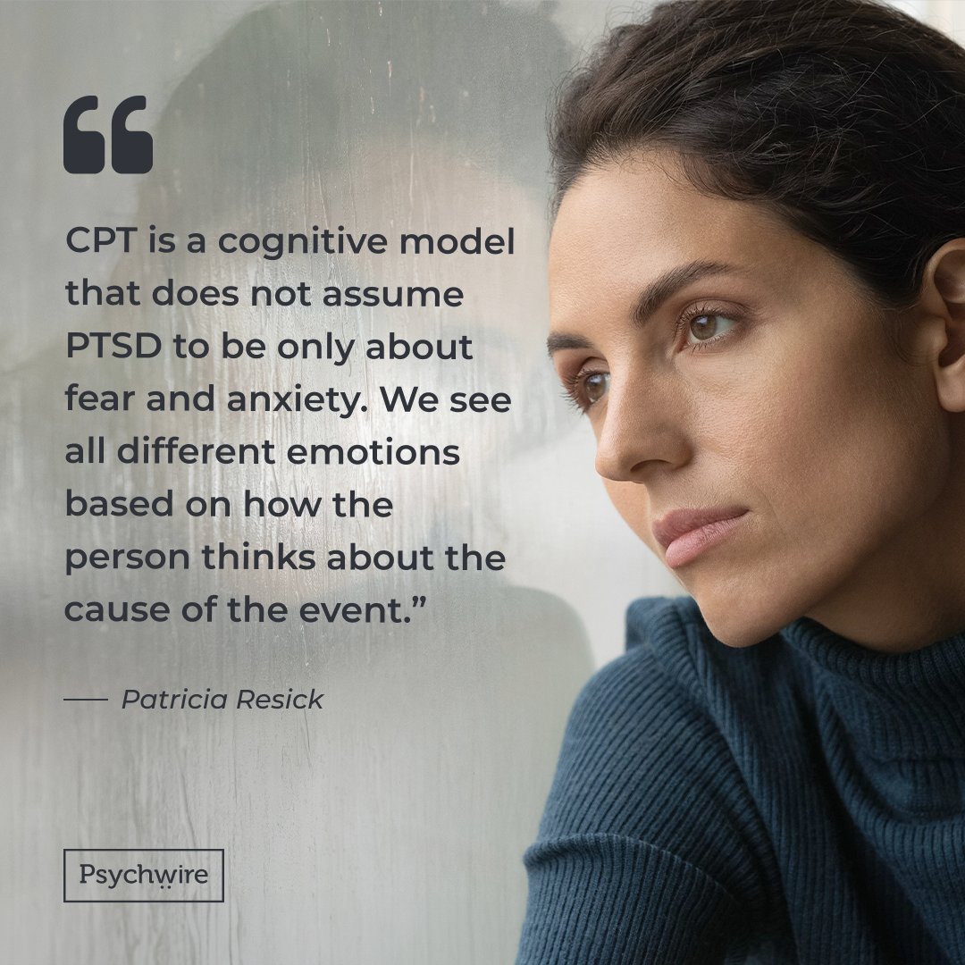 Psychwire's tweet image. In Cognitive Processing Therapy (CPT), Patricia Resick challenges the idea that PTSD is only about fear and anxiety.

Instead, the model invites us to look closely at how clients make sense of what happened, and how those meanings shape the full range of emotional responses that…