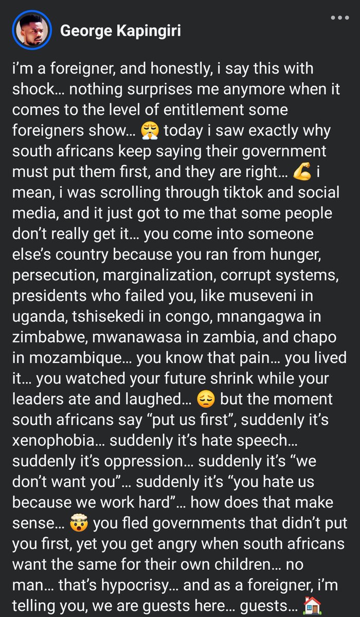 LeratoPillayZA's tweet image. A foreigner wrote:
"I'm a foreigner, and honestly, i say this with shock… nothing surprises me anymore when it comes to the level of entitlement some foreigners show… 😤 today i saw exactly why south africans keep saying their government must put them first, and they are…