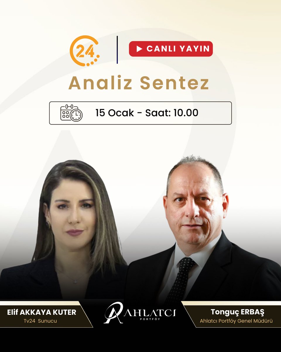 AhlatciPortfoy's tweet image. Ahlatcı Portföy Genel Müdürü Tonguç Erbaş , bugün saat 10.00’da Tv24 ekranlarında, Elif Akkaya Kuter’in sunduğu “Analiz Sentez” programına canlı yayın konuğu olarak katılacak.

@Tongucerbas @akkayaeliff @yirmidorttv 

#AhlatcıPortföy