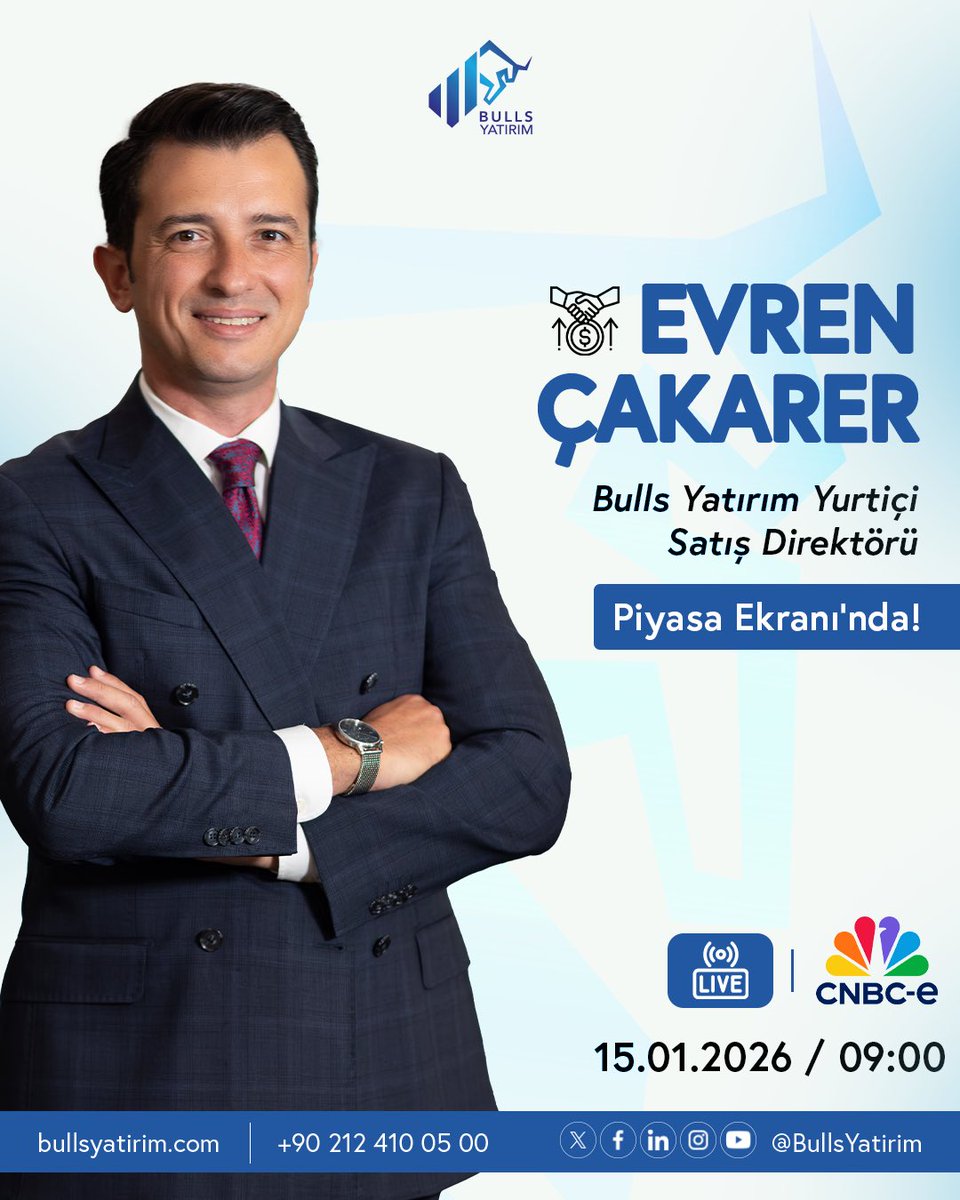 📺 Bulls Yatırım Yurtiçi Satış Direktörü Evren Çakarer, bugün saat 09:00’da CNBC-E’de “Piyasa Ekranı” canlı yayın programında piyasalara dair son gelişmeleri değerlendirecek.

📊Piyasalara dair en güncel yorumlar için takipte kalın!

<a href="/ecakarer/">Evren Çakarer</a>