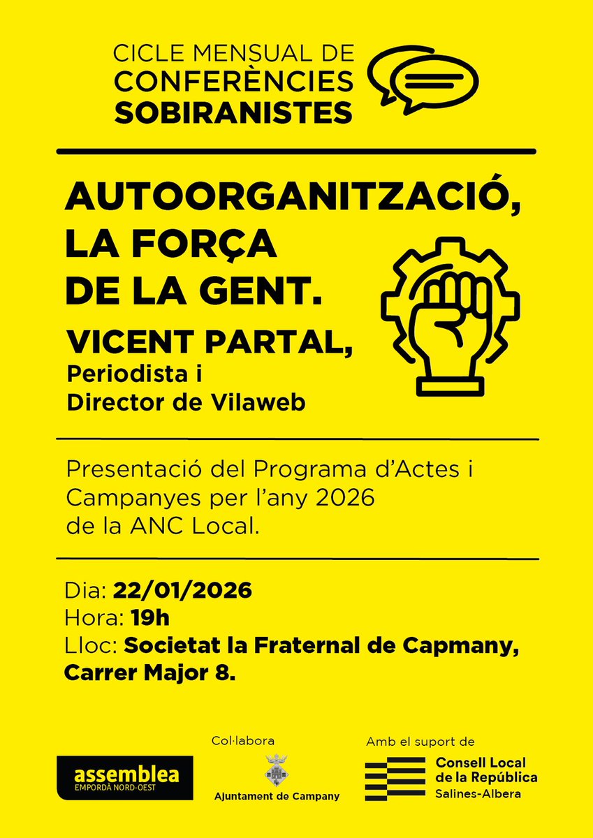 AJrgens1's tweet photo. @ANC_AltEmporda @vpartal @assemblea @CLdR_Agullana @vpartal:
#AutoorganitzacióLaForçaDeLaGent
#Capmany
22/1/26
a les 19h
Què no hi falti el jovent
@assembleajoves_
❗❗⭐❗❗ https://t.co/nGLuXFnCJ1