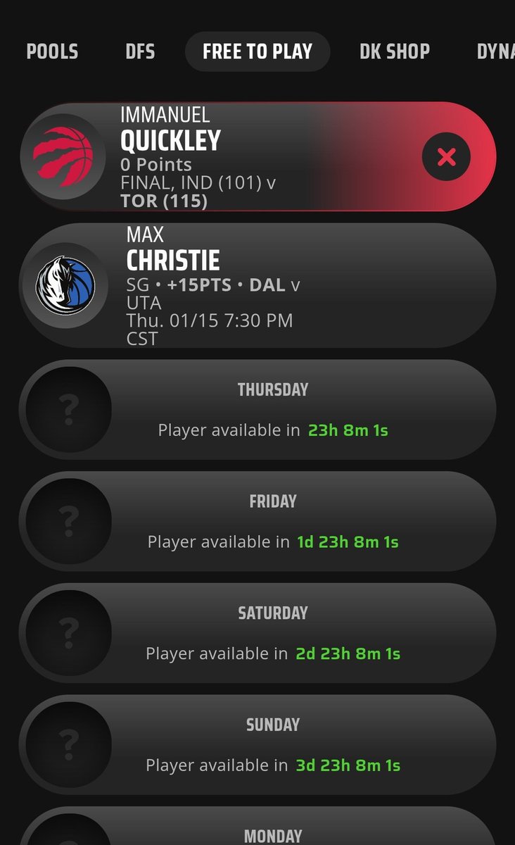 Im_Noosh's tweet image. Man @DraftKings is shameless for not fixing this when you get a player who doesn't play 😑.  And Yes I know the automated response @DK_Assist gives about the nature of the game and being "randomly picked"