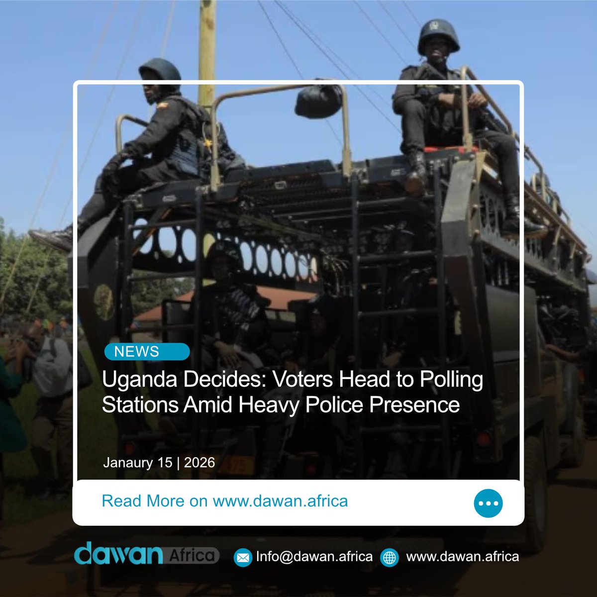 DawanAfrica's tweet image. Ugandans exercise their democratic right in a high-stakes general election overshadowed by heavy security presence, checkpoints, and opposition accusations of intimidation, as the state prioritises 'order'.

#UgandaDecides

Read more: shorturl.at/XRzCC