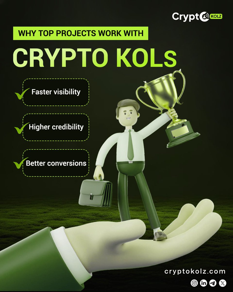 Why do top projects work with Crypto KOLs? ✓ Faster visibility ✓ Higher  credibility ✓ Better conversions Because growth in #Web3 is built on trust  + reach. Discover proven KOL strategies →