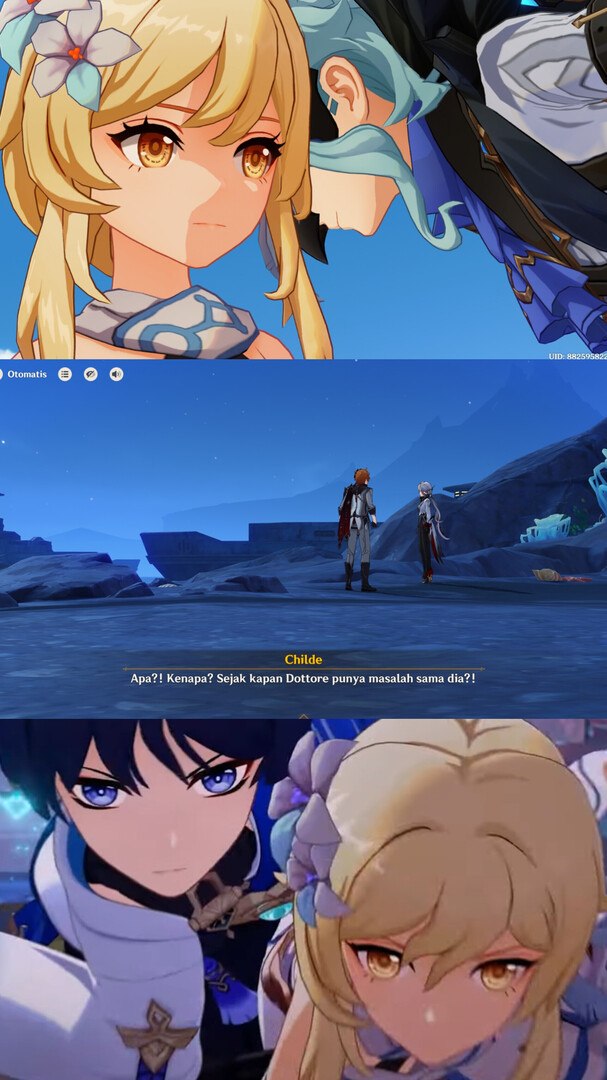 babufess's tweet image. babu! CW // SPOILER ARCHON QUEST 6.3
SHIP // BxG , Dottolumi , Chilumi, Wanlumi

Dottore dan Childe rebutan Lumine, tapi pemenangnya Wawan hehe