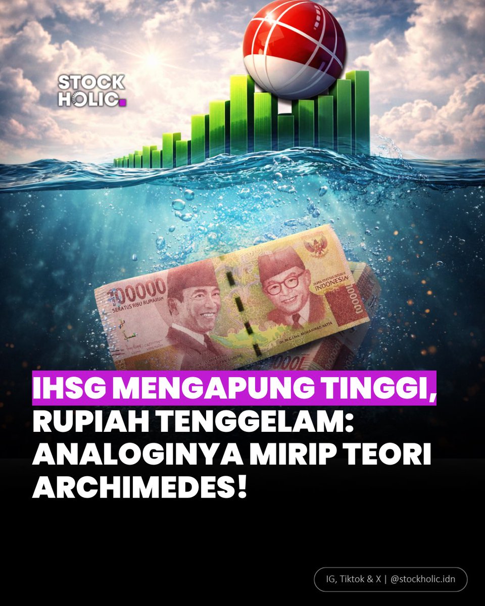 stockholicidn's tweet image. IHSG cetak all-time high, tapi rupiah justru terus melemah.

Uang memang masuk ke pasar saham, mendorong indeks “mengapung”. Tapi likuiditas itu tidak tinggal di rupiah, ia mengalir, parkir, lalu keluar lagi.

Hasilnya? Perahu naik, airnya tetap surut.

Ini sinyal klasik, risk…