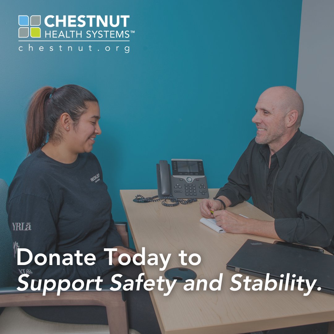 ChestnutHealth's tweet image. People come to Chestnut seeking safety and a path to a healthier future. Behavioral health needs continue to rise, yet remain underfunded. You can help someone move from crisis to hope.

Together, we can improve quality of life.
Give Here: chestnut.org/giving