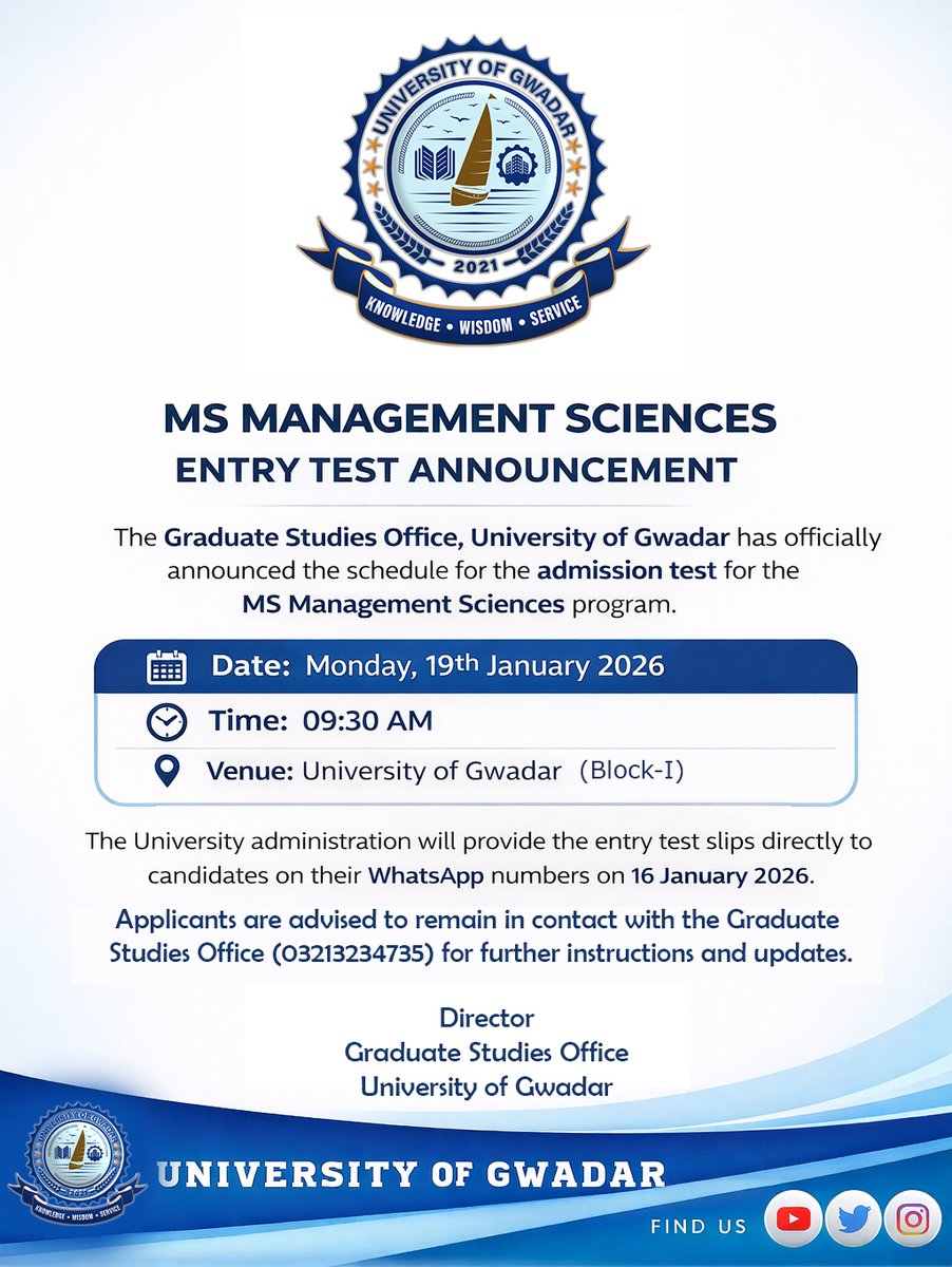 Entry Test Announcement 
#ugpr