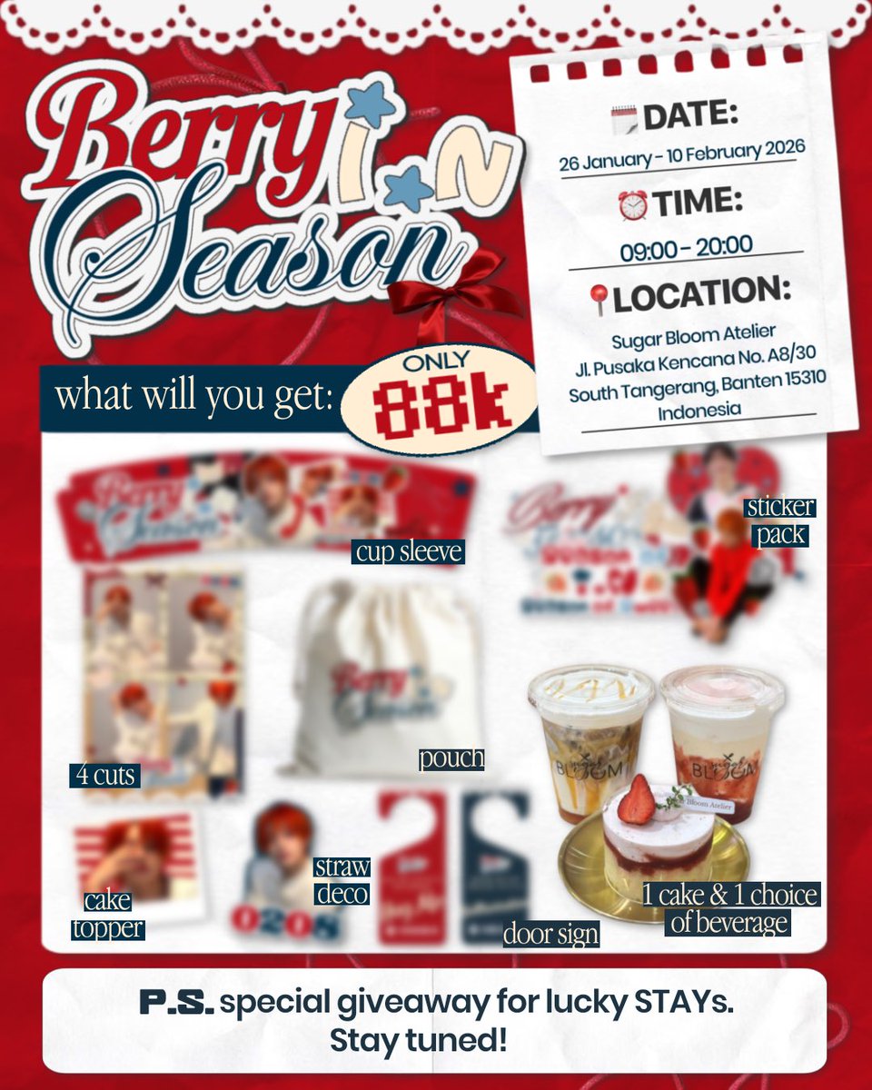 ladyfoxiny's tweet image. 🍓𝓑𝓮𝓻𝓻𝔂 𝓘.𝓝 𝓢𝓮𝓪𝓼𝓸𝓷 🍓
⋆✴︎˚｡⋆ Yang Jeongin Birthday Cafe⋆✴︎˚｡⋆

🗓️: 26 January - 10 February 2026
📍: Sugar Bloom Atelier

details in the pict✨

#BerryI_NSeason #양정인 #아이엔 #I_N #StrayKids #I_NBirthdayCafe #HappyINDay