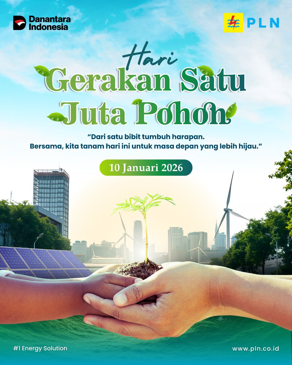 electrizen_ksu's tweet photo. Hari Gerakan Satu Juta Pohon, bisa dimulai dari satu aksi sederhana. Setiap bibit yang ditanam berikan kehidupan baru untuk lingkungan, udara segar, dan masa depan yang lebih hijau.
#PLN #PLNUntukIndonesia #AcceleratingRenewableEnergy #1EnergySolution https://t.co/iHgatvQrsH