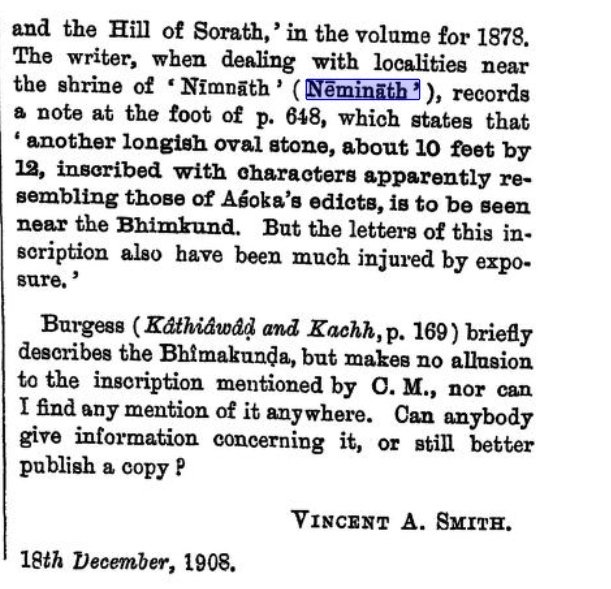 Even in 1878, Girnar was known for the shrine of Bhagwan Neminath.
A rare note places an ancient inscription near Neminath’s temple, proving Girnar's deep Jain roots - not Dattatreya.
🛕 Girnar = Moksha Sthali of Neminath.

#SunilSagarJiatGirnar
