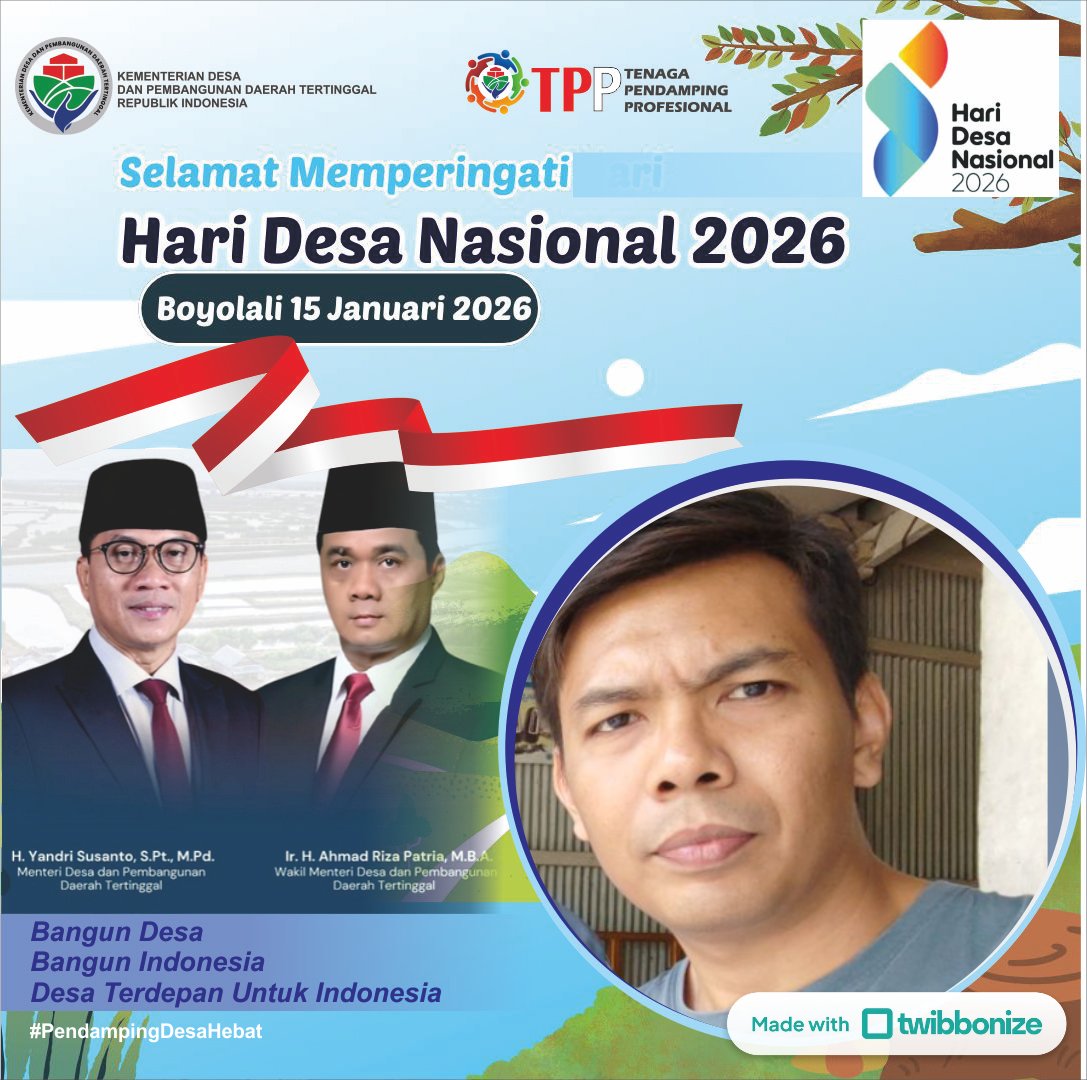 SEMARAK HARI DESA NASIONAL 2026
Bangun Desa Bangun Indonesia
Boyolali. Kamis 15 Januari 2026  

<a href="/prabowo/">Prabowo Subianto</a>
<a href="/gibran_tweet/">Gibran Rakabuming</a>
<a href="/YandriSusanto/">Yandri Susanto</a>
<a href="/ArizaPatria/">Ariza Patria</a>
<a href="/kemendespdt/">#BangunDesaBangunIndonesia</a>
#BPSDMKemendesaPDT
#HariDesaNasional2026
#BangunDesaBangunIndonesia
#DesaTerdepanUntukIndonesia
#PendampingDesaHebat