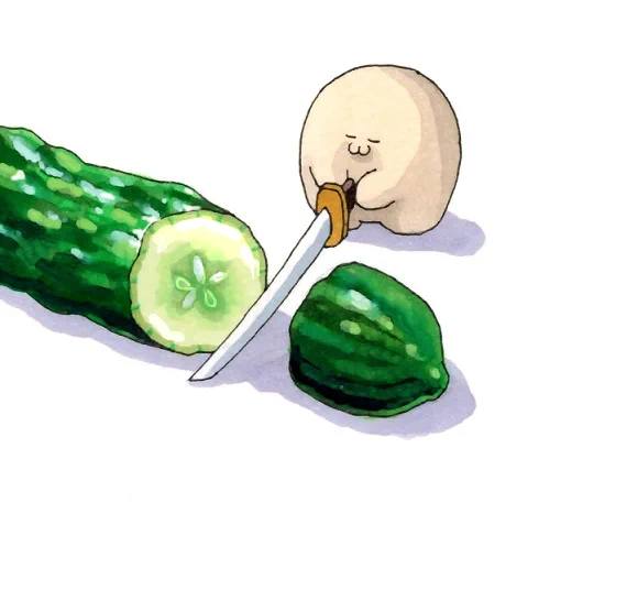 刀でキュウリを切る荒巻スカルチノフ #荒巻スカルチノフ #イラスト