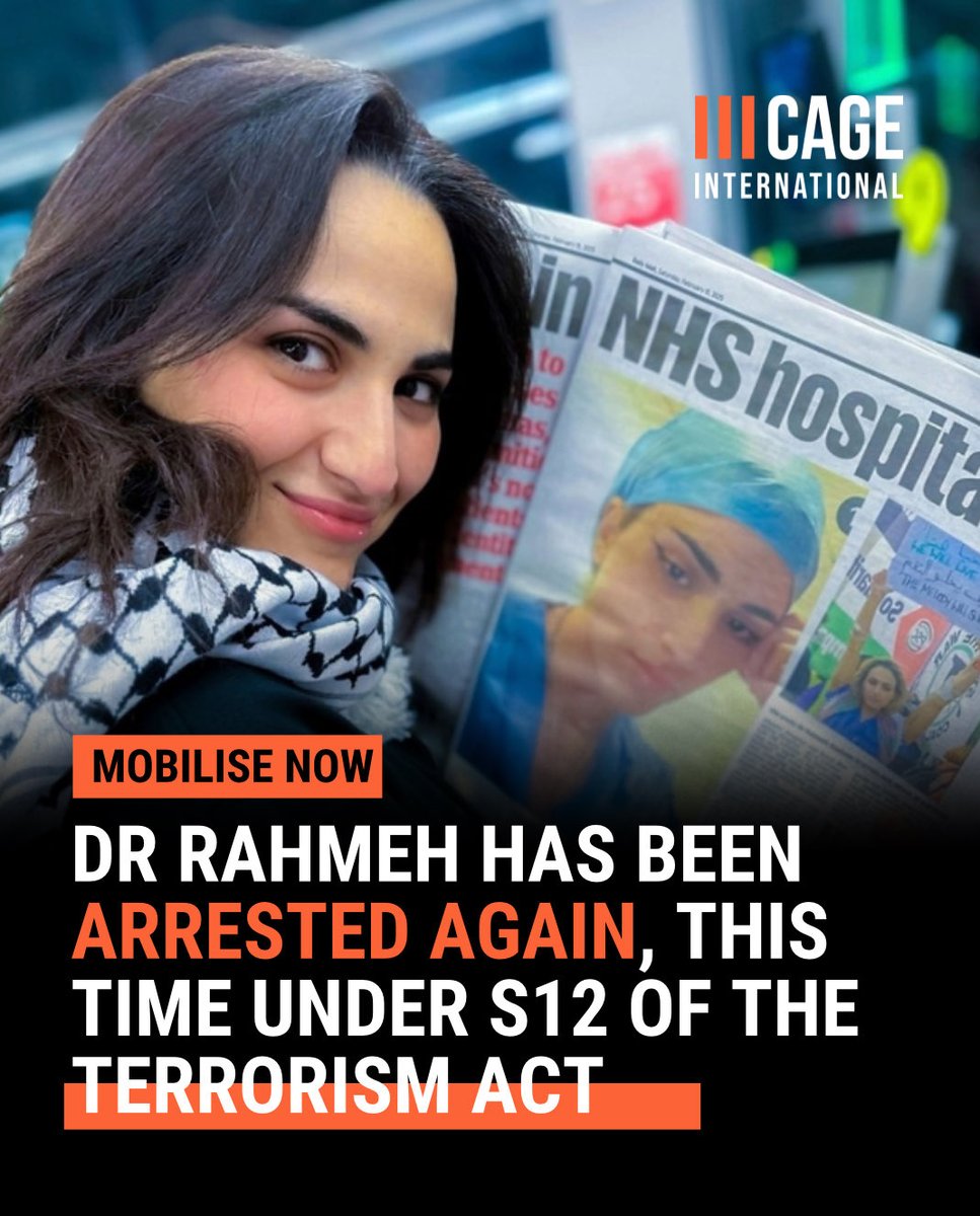 CAGEintl's tweet image. BREAKING: Dr Rahmeh is arrested under the Terrorism Act! 

This is for her online posts at the behest of the Zionist lobby. Opposing genocide should never be a crime. 

Mobilise for Dr Rahmeh at Patchwork Police Centre in Bristol. 

We stand with Dr Rahmeh!