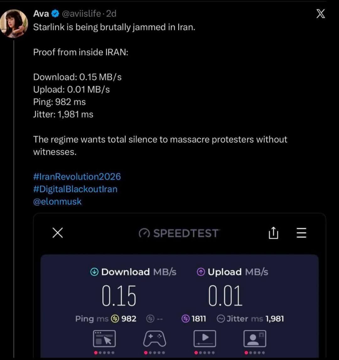 asgharrizvi1472's tweet photo. BAD NEWS for Trump and Elon Musk: Through the efforts of Iran's cyber specialists, Starlink is no longer accessible in Iran!
#Iran #USTerrorism #elonmuskfailure #Starlink #StarlinkInternet https://t.co/1ZeFJ4bUhQ
