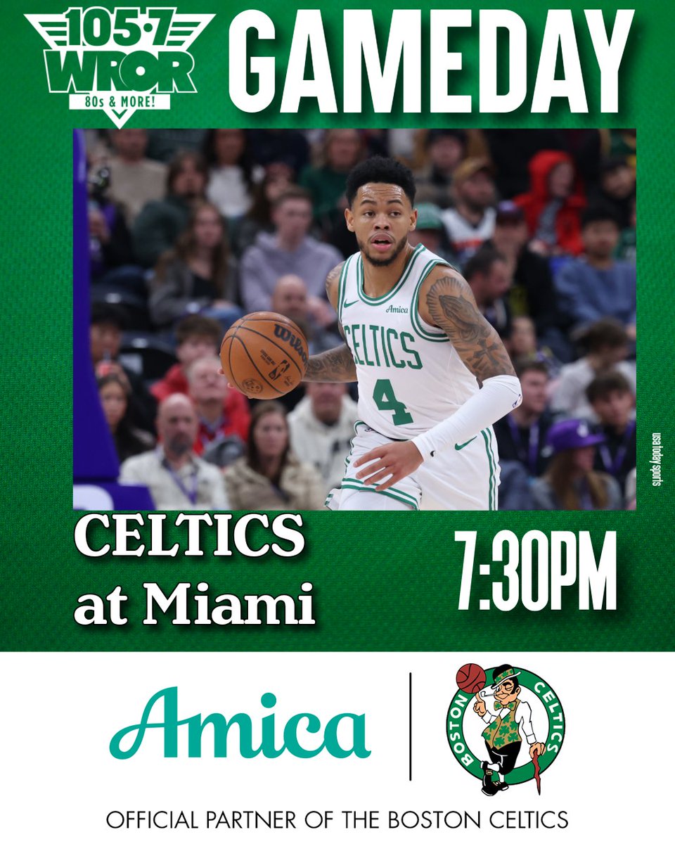 985TheSportsHub's tweet image. The Celtics are in Miami tonight. Hear the game on sister station, 105.7 WROR at 7:30pm

#amicapartner
