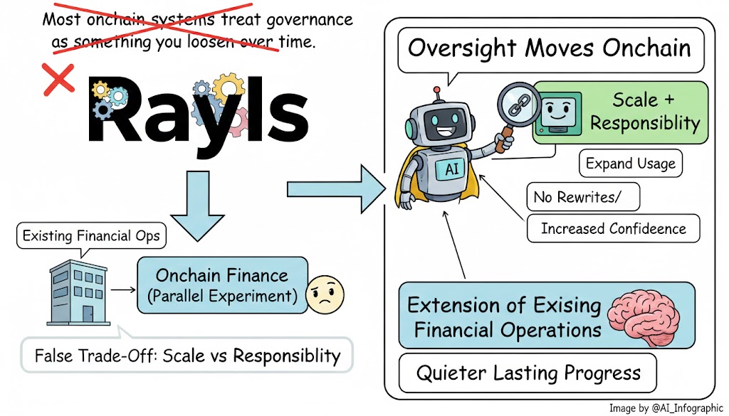 Punkdec1's tweet image. Most on-chain systems treat governance as something you loosen over time. Rayls seems to assume the opposite. That oversight doesn't disappear just because activity moves on-chain. It has to move with it. That shift matters because it removes the false trade-off between scale and…