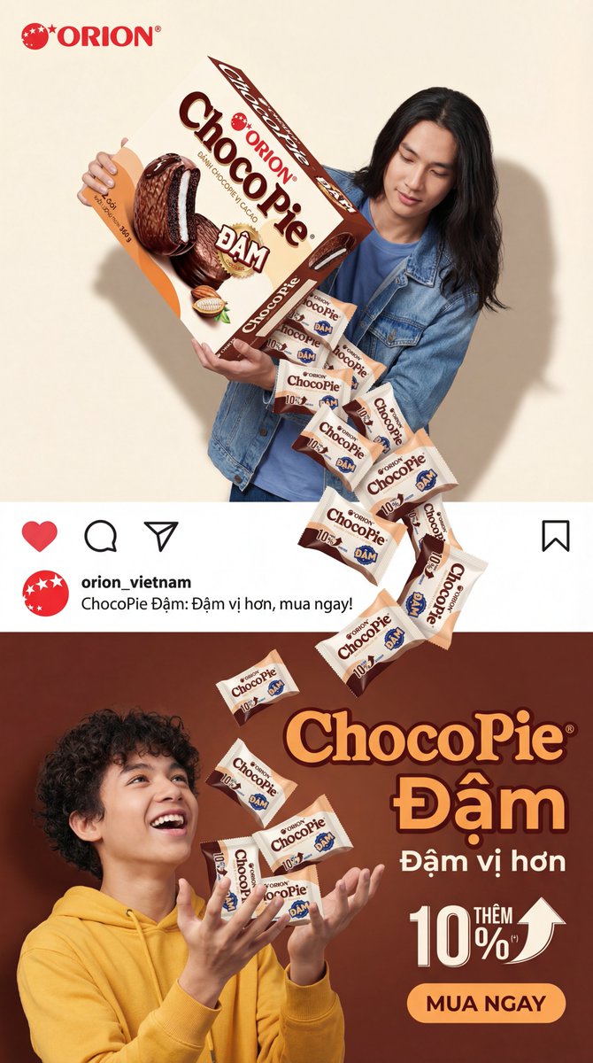 YaoHuynh's tweet image. Day 09/∞ — Daily AI Banner | Commercial Challenge 🍫
#OrionChocoPie
From product → emotional storytelling key visual.
Bold chocolate flow, layered narrative, designed for FMCG ads &amp;amp; social campaigns.
Drop a brand or product for Day 10 👇
#AIDesign #KeyVisual #FMCGAds