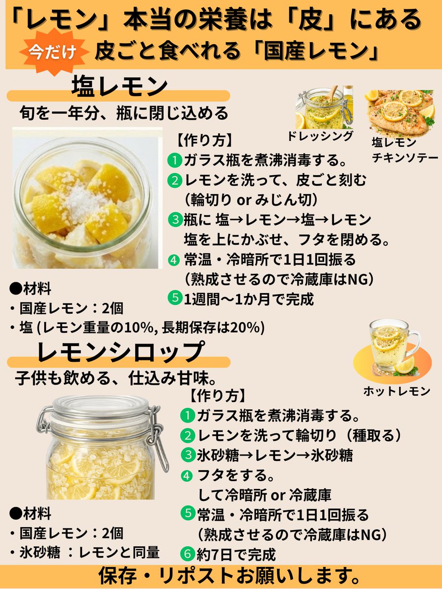 odaherbs's tweet image. レモンは果汁。
 そう思っている人は、
 毎年損しています。

実は――
 **本体は「皮」**なのです。

ビタミンC、
 ポリフェノール、
 香り成分。

「レモンの栄養は皮にあり」
 そう言われるほど、
 皮には果汁以上の成分が
 ぎゅっと凝縮されています。

・レモンポリフェノール…