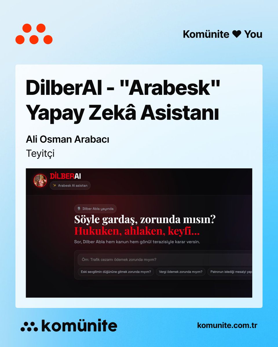 komunitecomtr's tweet photo. Arabesk bir yapay zekâ deneyimi, kripto dünyasında derin analiz, internetin fırsat kapısı ve kişisel prompt kütüphaneniz:

🌹 DilberAI (@aliosmandiro) 📈 CTO AI (@hsynpyrz) 👀 hikie (@halilokluu) 🤖 Prompt Library (@s_tiva) https://t.co/yOV077W9kW