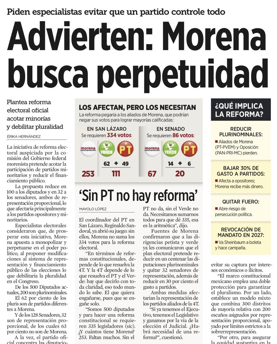 Esto no va de ahorrar dinero ni de “adelgazar” al sistema. Va de tocar los huesos de la democracia. Quitar representación proporcional no es un ajuste administrativo: es cerrar la puerta del Congreso a quien no gana distritos, pero sí votos. Es convertir la mayoría relativa en