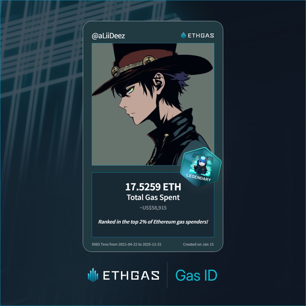 上个月融了12m，根据烧的gas来分空投

Leveled up in the Great Gas Reckoning with ETHGas! 💪

Legendary Jack status: 17.5259 ETH gas spent, 4000 Beans earned—supporting the Gasless Future!

Claim your Gas ID at ethgas.com/community/gas-…