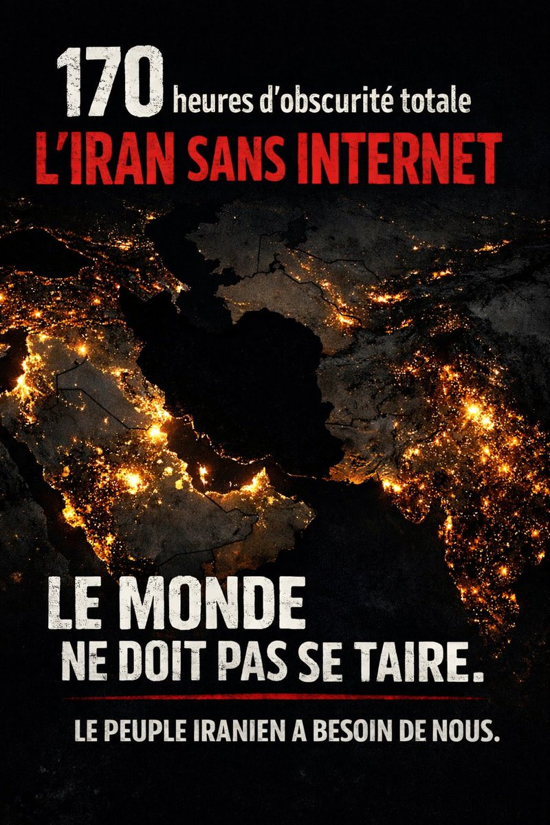 sarahabv155702's tweet photo. 170 heures sans internet.
Le silence est-il devenu la norme quand il ne s’agit pas d’Israël ?

170 hours without internet.
Has silence become the norm when it’s not about Israel?

#IranDigitalBlackout #IranRevolution2026 https://t.co/avj4X0XX9b