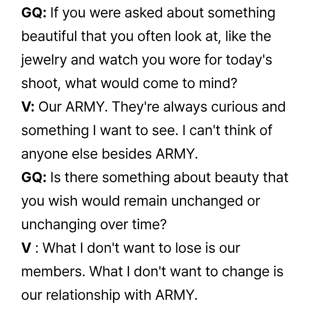 The questions were about beauty, valuable things, time , and his mind immediately went to BTS and ARMY. 
Oh to be loved so beautifully like this...💜