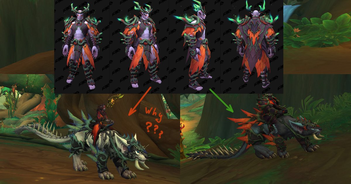 New Haranir Grimlynx mount looks amazing, I really like this white striped beast
BUT why Blizz chose it as racial mount if it does not match the color of the racial armor set at all?
There is another Grimlynx mount recolor ingame (right one) but it's not available 
#warcraft #wow
