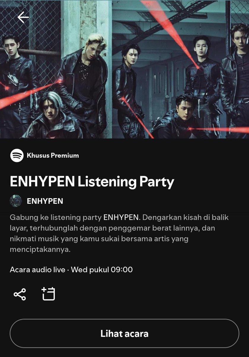 ENSTATIONID's tweet image. [INFO]

ENHYPEN Listening Party is coming soon, ENGENES!

📅 : Rabu, 21 Januari 2026
⏰ : 11.00 AM KST/ 09.00 WIB
🔗 : party.spotify.com/event/0eZ1cI5o…

Save the date and mark your calender, don't miss it!

#ENHYPEN #엔하이픈 
@ENHYPEN @ENHYPEN_members