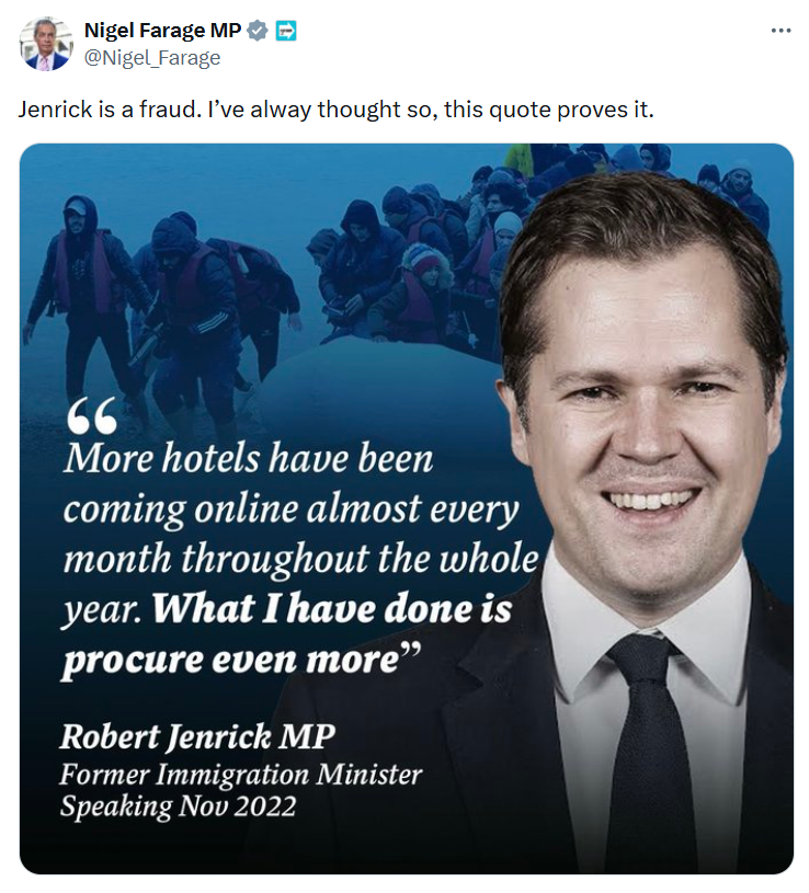 If <a href="/Nigel_Farage/">Nigel Farage MP</a> lets <a href="/RobertJenrick/">Robert Jenrick</a> in to Reform UK, then he has to explain this:

archive.is/LaAga