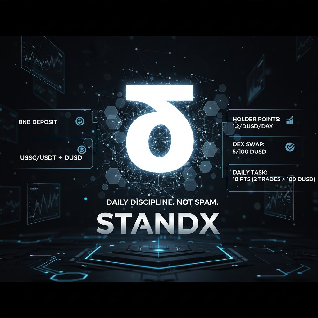 Evening note. The underappreciated piece at @StandX_Official right now is  how the points stack nudges daily discipline, not spam. You can come in via  BNB, deposit USDC or USDT, convert to DUSD