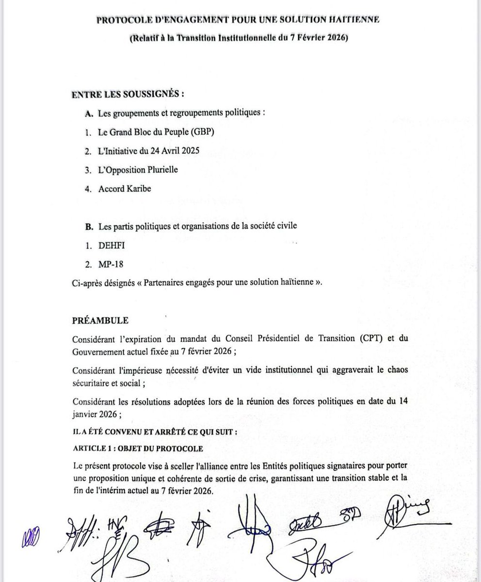 yon gro pa deja fèt ak @initiative24avril #granblòk #oppositionpluruelle #accordkzribe #DEHFI #MP18 nan batay pou mete yon gouvènans kap dirije pa yon jij ki soti nan Kasasyon 7 fevriye 2026 la. #Vivayiti