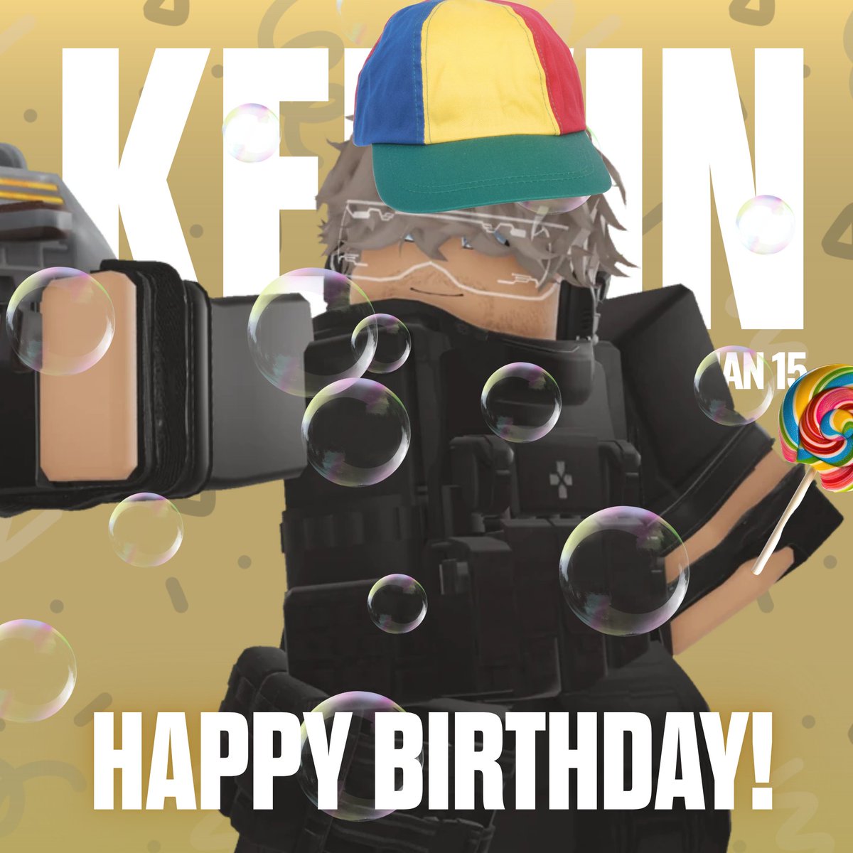 [🍰| BDAY]     
---          
"Crap! I forgot to put on my googles on... Watch out for the laser bubbles!" 
Greet a happy birthday to Kelvin Mars, a survivor from the Rift chapter!
---      
#daybreak2 #robloxdaybreak #Daybreak2 #db2 #ROBLOX