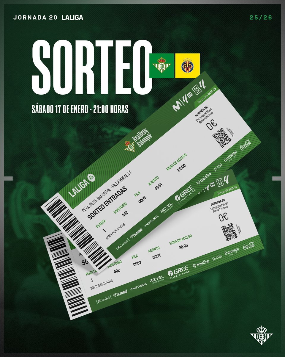 RealBetis's tweet image. ¡Sorteamos 2 entradas para el #RealBetisVillarreal entre todos los que hagáis RT a esta publicación! 🎟