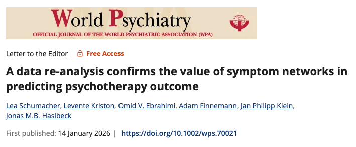 🌟📝 Just out in World Psychiatry:

Our new piece demonstrates the added value of dynamic symptom networks for predicting treatment outcomes beyond baseline severity &amp; common covariates, with an added explained variance of 9-22% at post-treatment &amp; follow-up.