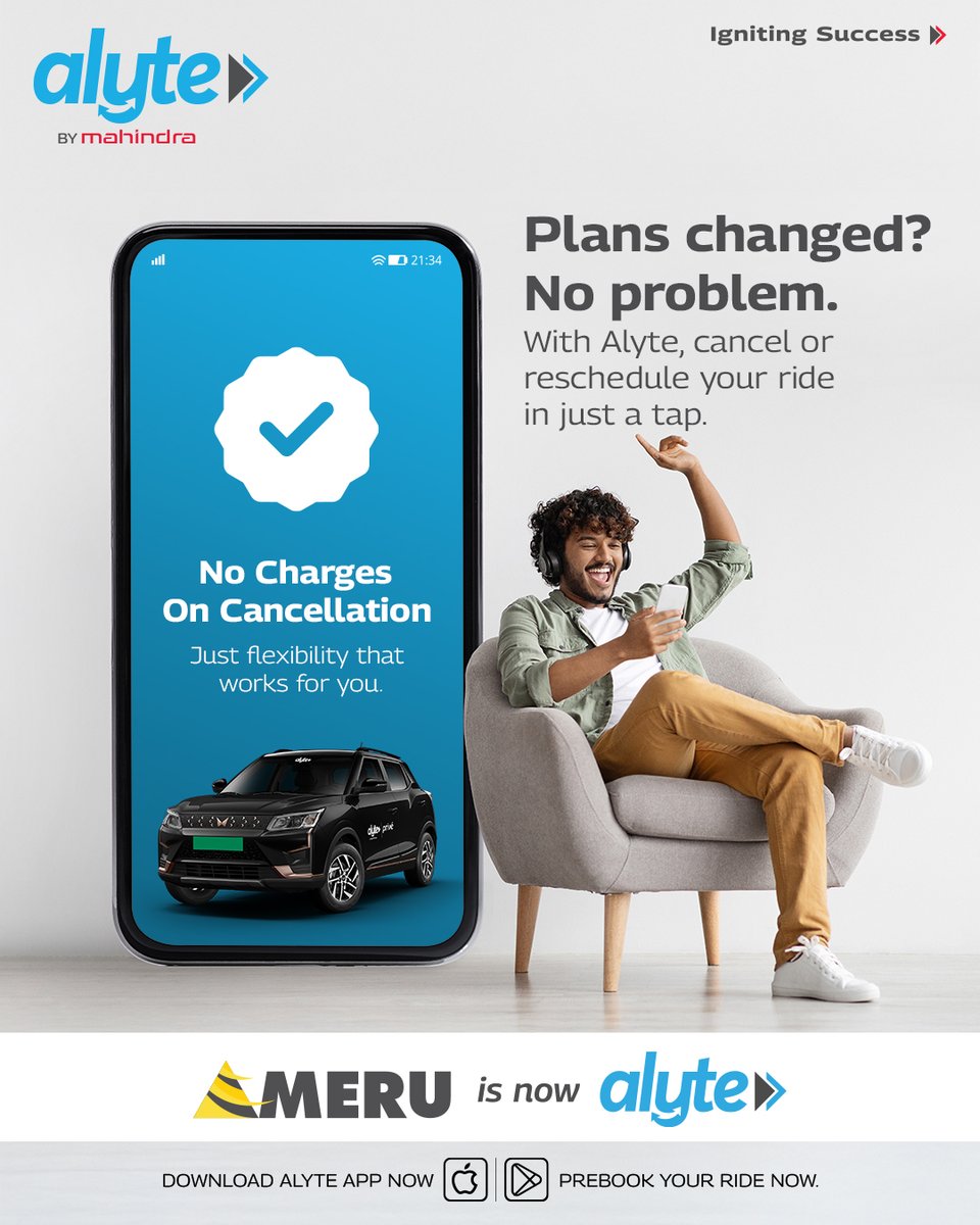 Mahindralog_MLL's tweet photo. The comfort of changing your mind and your plans. It comes only with Alyteβs zero cancellation charges.
Download the Alyte app now: https://t.co/tZD6Jr11qM
#Alyte #MahindraLogistics #Meru https://t.co/r1Sq9VXcaC
