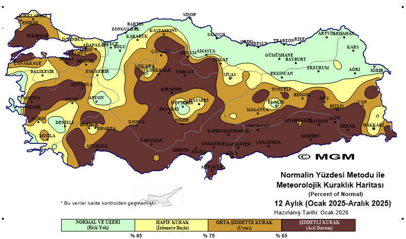 📌Son yağan kar ve yağışlardan sonra kuraklık haritasında kısmi düzelme olmasına karşın halen yer yer şiddetli kuraklık yaşanıyor.

📌Meteoroloji GM'nin Aralık ayı kuraklık haritasına göre Ege, Trakya, Adana'dan Diyarbakır'a doğru kuzey doğu hattında kuraklık yaşanıyor. #kuraklık