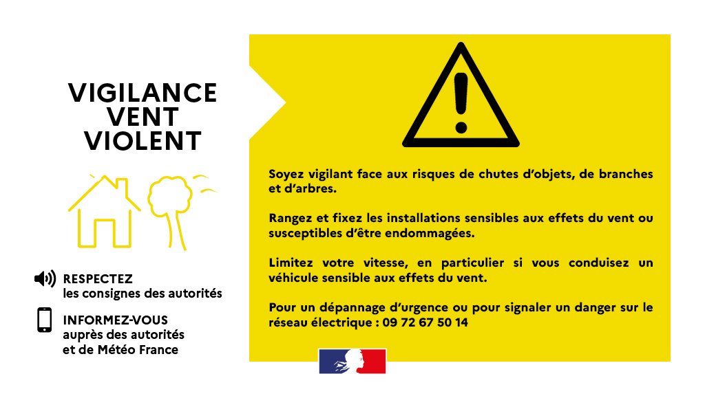 Image de Préfet du Calvados - ⚠️ Vigilance JAUNE – Vent fort ce jeudi 15 janvier ⤵️
🌬️ Pic de vent attendu dans la journée avec d