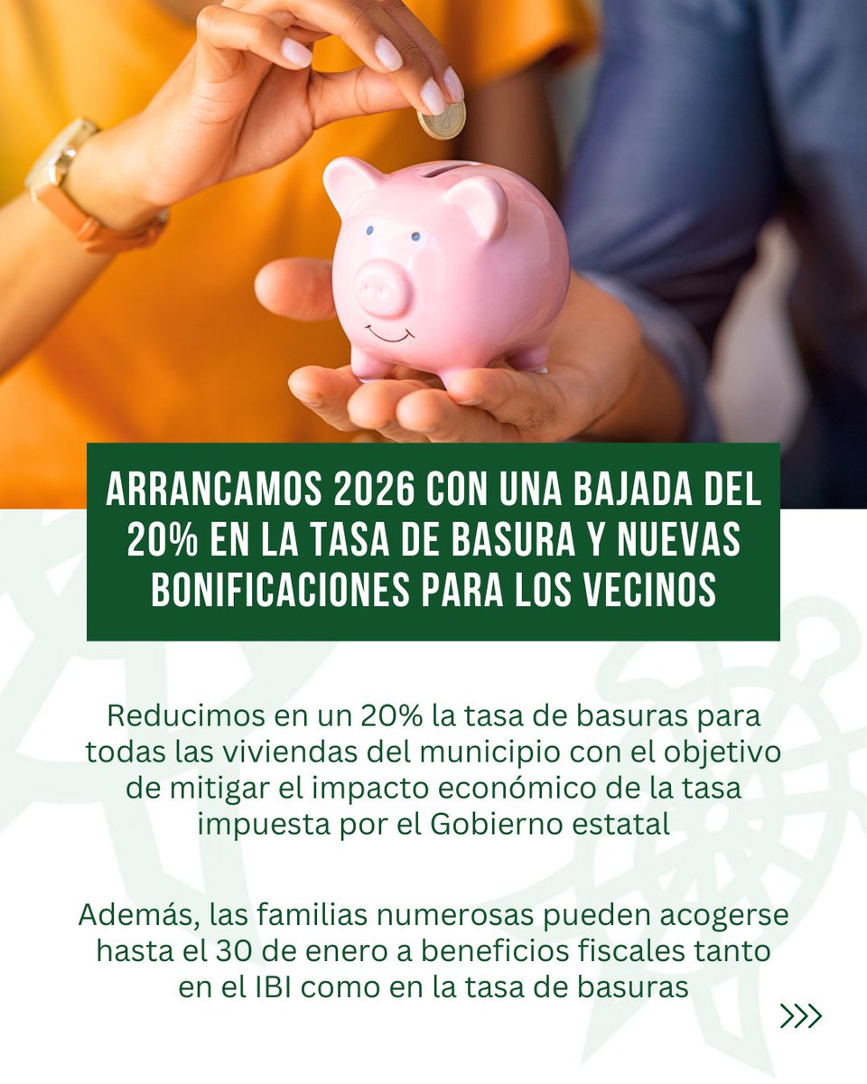 AytoGalapagar's tweet image. 📢 Galapagar comienza 2026 con una bajada del 20% en la tasa de basuras y nuevas bonificaciones

📲 Consulta la tabla de #Tributos de Cobro Periódico y por recibo con toda la información

Desde el Ayuntamiento de #Galapagar seguimos trabajando por el bienestar de los vecinos