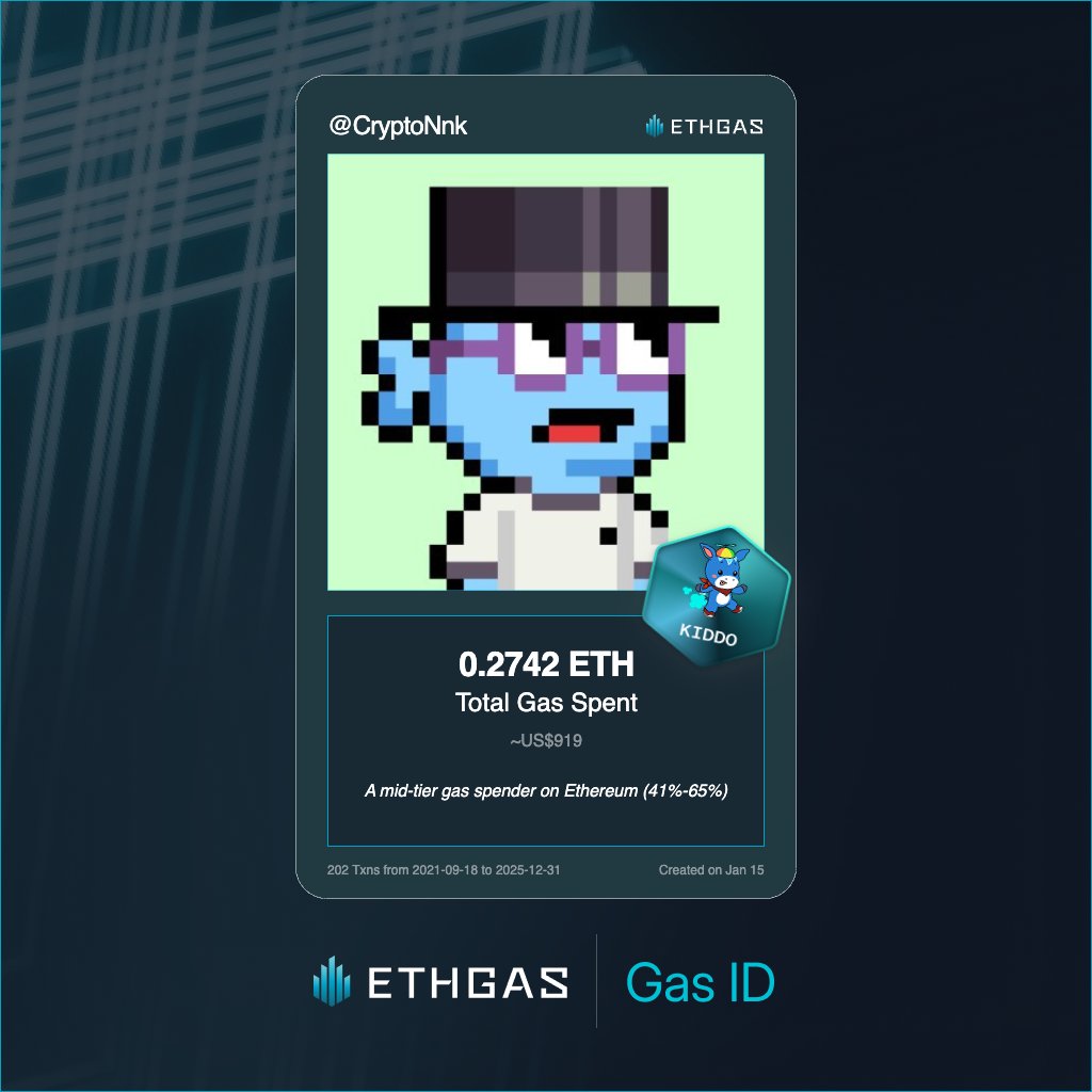 Just unlocked my Gas ID via ETHGas 🪪

I'm a Kiddo Jack with 0.2742 ETH spent on gas since Beacon Chain - now fueling my climb to the Gasless Future and earned 75 Beans already. 

Reveal yours at ethgas.com/community/gas-…