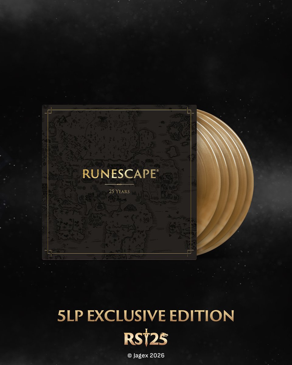 Laced_audio's tweet image. Gielinor, United by Music 🎵

RuneScape: 25 Years is a new 5LP box set tracing the game’s musical roots from iconic MIDI tracks to the rich productions of later years. 

The Laced-exclusive edition features:
• Gold galaxy effect discs
• 50 tracks across multiple eras
• Artwork…