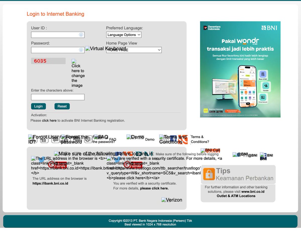 fairfuture's tweet image. Seeing a bank login page full of broken elements, visible certificate errors, and services that barely work is not acceptable. Digital banking is about trust and security. For a bank the size of @BNI, this situation is worrying and needs urgent correction.