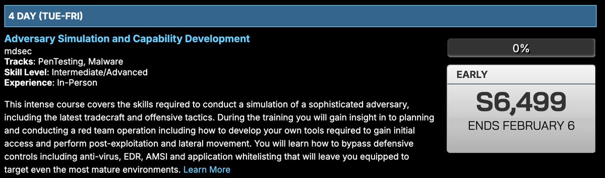 domchell's tweet image. This year we're bringing our Adversary Simulation and Capability Development training to Asia for the first time with @BlackHatEvents #blackhatasia26 blackhat.com/asia-26/traini…

If you want some hands on red teaming and tool development training from seasoned experts (@_batsec_ ),…